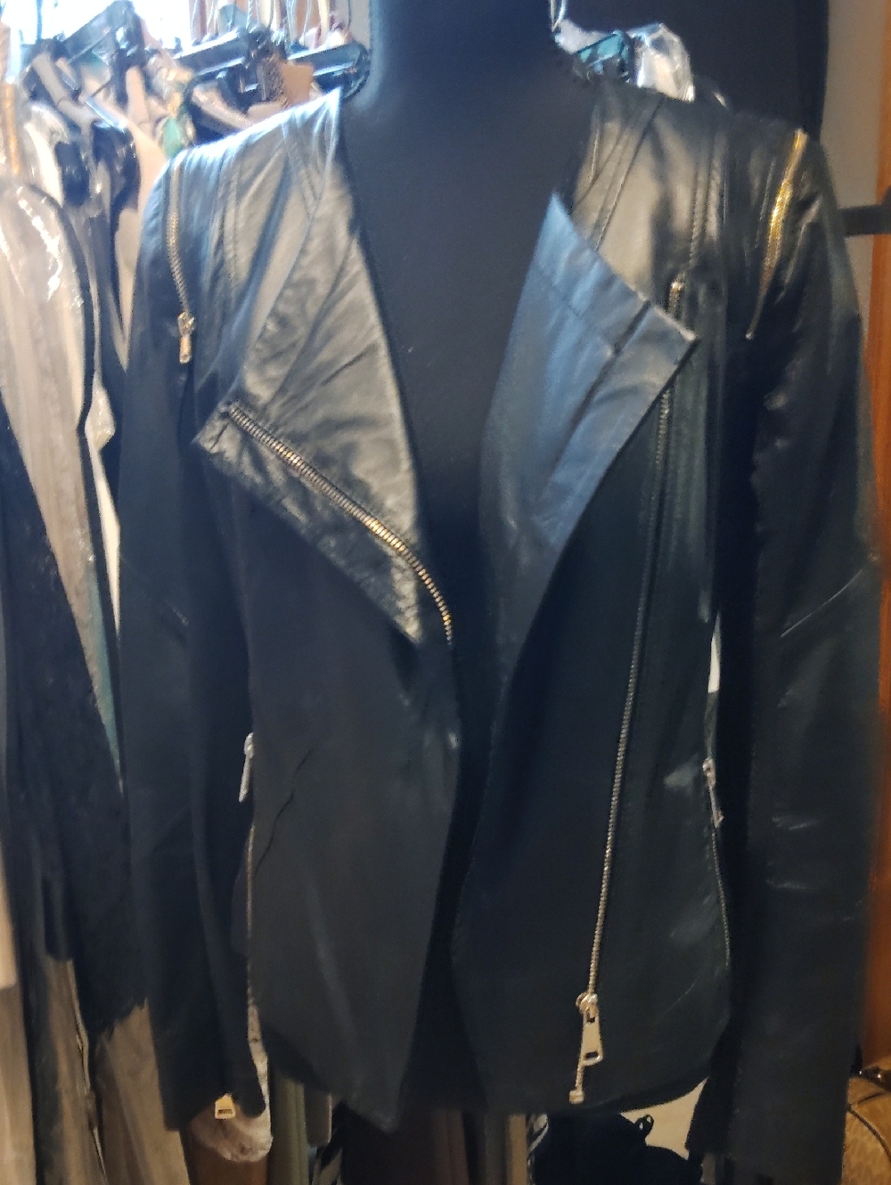 bebe Black Genuine Leather Moto Jacket with Asymmetrical Zipper XS